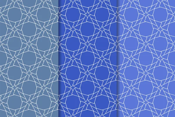 Conjunto Geométrico Azul Patrones Verticales Sin Costura Para Tela Textiles — Vector de stock