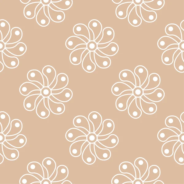 Weißes Blumenmuster Auf Beigem Hintergrund Nahtloses Muster Für Textilien Und — Stockvektor
