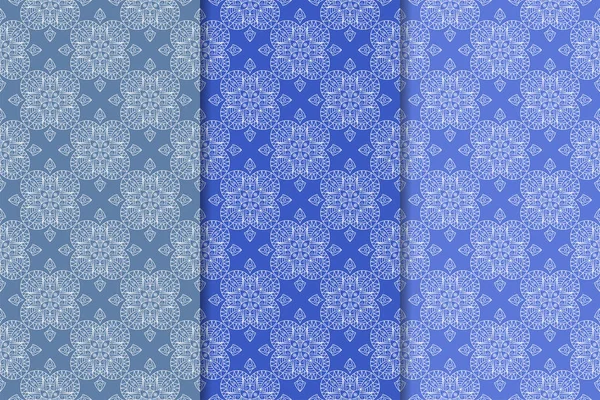 Синій Геометричний Набір Вертикальних Безшовних Візерунків Веб Текстилю Шпалер — стоковий вектор