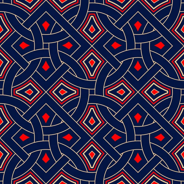 几何蓝色无缝背景 彩色红色和米色图案 墙纸和纺织品设计 — 图库矢量图片