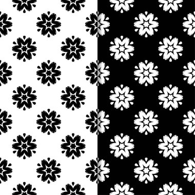 Siyah ve beyaz çiçek arka planlar. Tekstil ve duvar kağıtları için dikişsiz desen seti