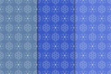 Mavi çiçekli süsler. Duvar kağıtları ve kumaşlar için dikey Dikişsiz desen seti