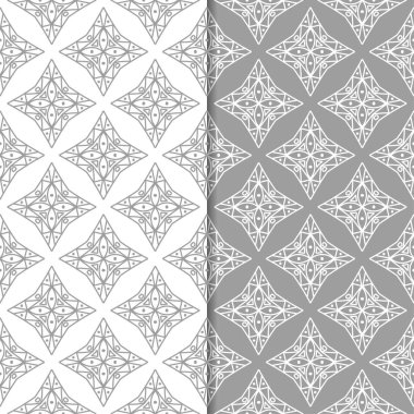 Gri ve beyaz geometrik süsler. Web, Tekstil ve duvar kağıtları için dikişsiz desen seti