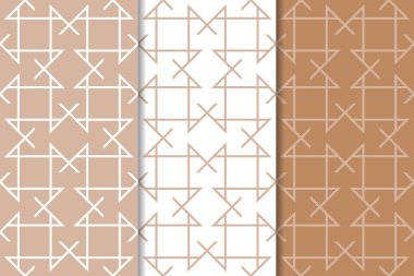 Kahverengi ve beyaz geometrik süsler. Web, Tekstil ve duvar kağıtları için dikişsiz desen seti