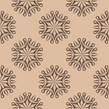 Bej renkli arka plan üzerinde kahverengi çiçek süsleme. Tekstil ve duvar kağıtları için seamless modeli