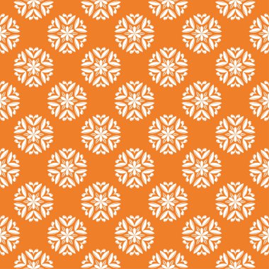 Turuncu zemin üzerine beyaz çiçek tasarım. Tekstil ve duvar kağıtları için seamless modeli