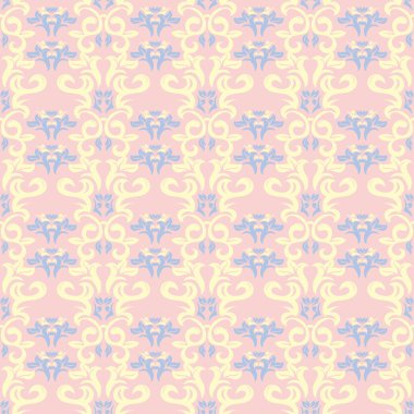 Çiçek sorunsuz arka plan. Duvar kağıtları, Tekstil ve kumaş için pembe, mavi ve sarı çiçek deseni