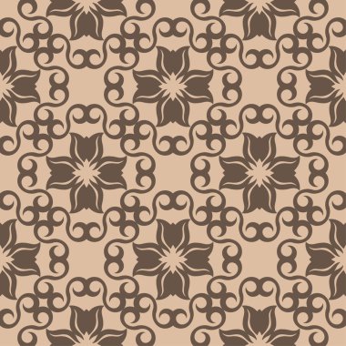 Bej renkli arka plan üzerinde kahverengi çiçek süsleme. Tekstil ve duvar kağıtları için seamless modeli