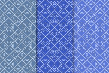 Mavi geometrik süsler. Web, Tekstil ve duvar kağıtları için dikey Dikişsiz desen seti