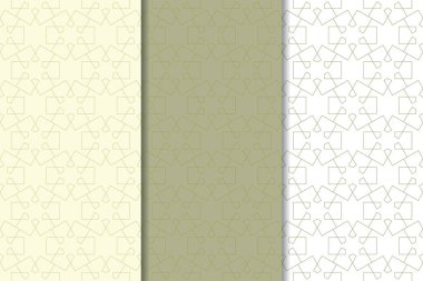 Zeytin yeşili ve beyaz geometrik süsler. Web, Tekstil ve duvar kağıtları için dikey Dikişsiz desen seti