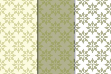 Zeytin yeşili çiçek arka planlar. Tekstil ve duvar kağıtları için dikişsiz desen seti