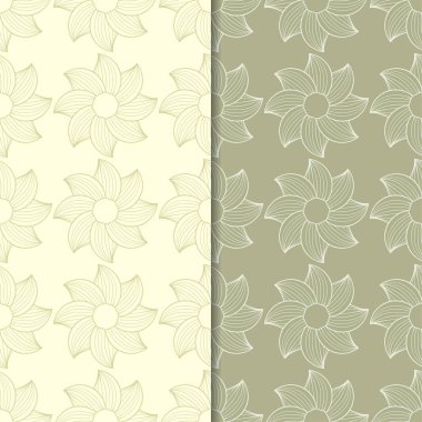 Zeytin yeşili çiçek arka planlar. Tekstil ve duvar kağıtları için dikişsiz desen seti