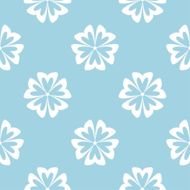 Mavi zemin üzerine beyaz çiçekler. Tekstil ve duvar kağıtları için süs seamless modeli