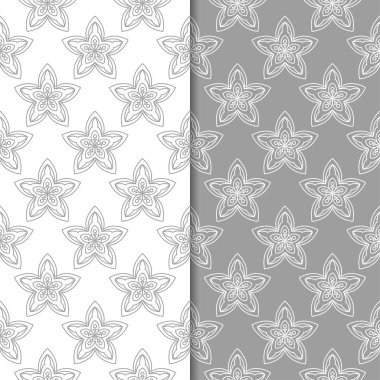 Beyaz ve gri çiçek arka planlar. Tekstil ve duvar kağıtları için dikişsiz desen seti