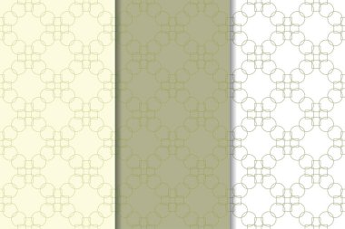 Zeytin yeşili ve beyaz geometrik süsler. Web, Tekstil ve duvar kağıtları için dikey Dikişsiz desen seti