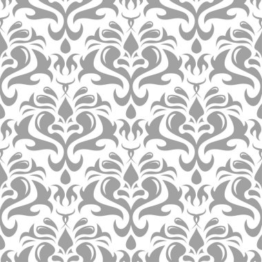 Beyaz arka plan üzerine açık gri çiçek süsleme. Tekstil ve duvar kağıtları için seamless modeli