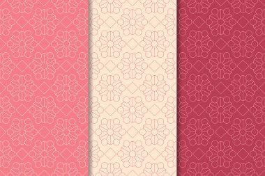 Kiraz kırmızısı geometrik süsler. Web, Tekstil ve duvar kağıtları için dikey Dikişsiz desen seti