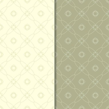 Zeytin yeşili geometrik süsler. Web, Tekstil ve duvar kağıtları için dikişsiz desen seti
