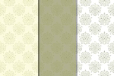 Zeytin yeşili çiçek desenleri. Tekstil ve duvar kağıtları için dikişsiz desen seti