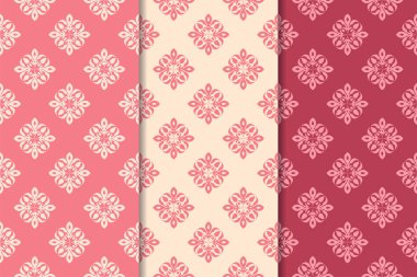 Kırmızı çiçekli süsler kümesi. Kiraz pembe dikey Dikişsiz desen. Duvar kağıdı arka plan