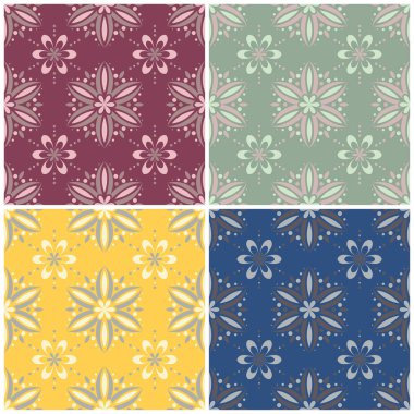 Çiçek desenleri sorunsuz. Renkli arka planlar ile tekstil ve duvar kağıtları için çiçek öğeleri kümesi