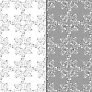 Beyaz ve gri çiçek arka planlar. Tekstil ve duvar kağıtları için dikişsiz desen seti