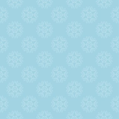 Beyaz ve mavi çiçek desenli. Tekstil ve duvar kağıtları için sorunsuz süsleme