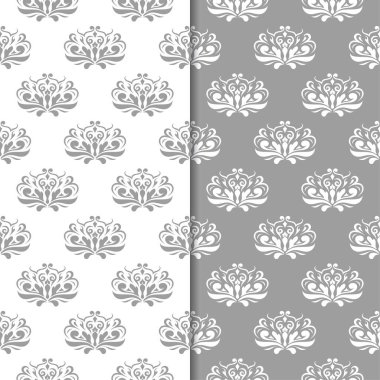 Beyaz ve gri çiçek arka planlar. Tekstil ve duvar kağıtları için dikişsiz desen seti