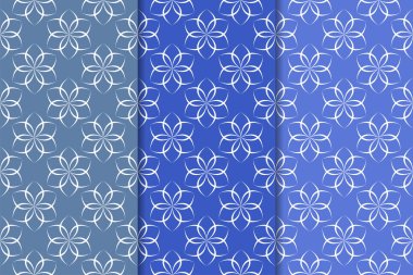 Mavi çiçekli süsler. Duvar kağıtları ve kumaşlar için dikey Dikişsiz desen seti