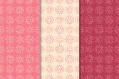 Kırmızı çiçekli süsler kümesi. Kiraz pembe dikey Dikişsiz desen. Duvar kağıdı arka plan