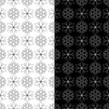 Siyah ve beyaz çiçek arka planlar. Tek renkli Dikişsiz desen Tekstil ve duvar kağıtları için set