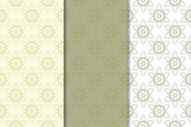 Zeytin yeşili çiçek arka planlar. Tekstil ve duvar kağıtları için dikişsiz desen seti