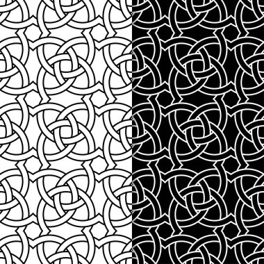 Siyah ve beyaz geometrik süsler. Web, Tekstil ve duvar kağıtları için dikişsiz desen seti