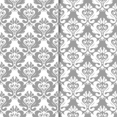 Beyaz ve gri arka plan çiçek kümesi. Tekstil ve duvar kağıtları için dikişsiz desen