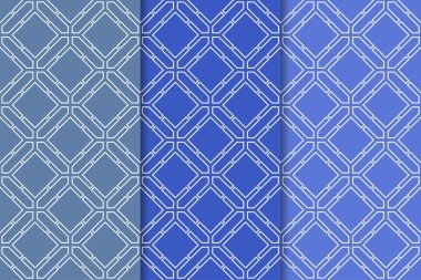 Mavi geometrik süsler. Web, Tekstil ve duvar kağıtları için dikey Dikişsiz desen seti