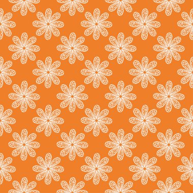 Turuncu zemin üzerine beyaz çiçek süsleme. Tekstil ve duvar kağıtları için seamless modeli