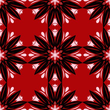 Siyah ve beyaz çiçek tasarım ile kırmızı seamless modeli. Duvar kağıdı arka plan