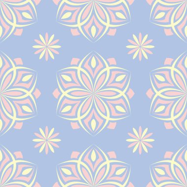 Çiçek seamless modeli. Soluk mavi arka plan duvar kağıtları, Tekstil ve kumaş için bej ve pembe çiçek öğeleri ile