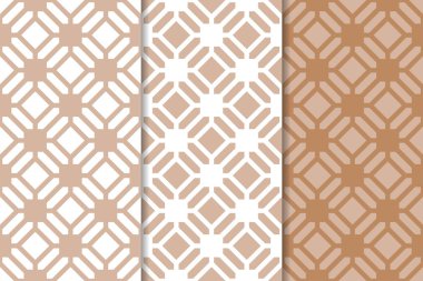 Kahverengi ve beyaz geometrik süsler. Web, Tekstil ve duvar kağıtları için dikişsiz desen seti