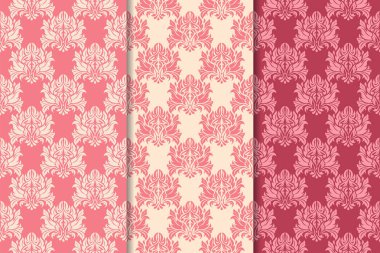 Kiraz kırmızı çiçekli süsler. Dikey Dikişsiz desen seti. Duvar kağıdı arka plan