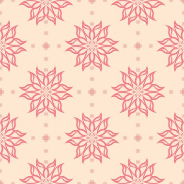 Bej renkli arka plan üzerinde kırmızı çiçekli süs. Tekstil ve duvar kağıtları için seamless modeli