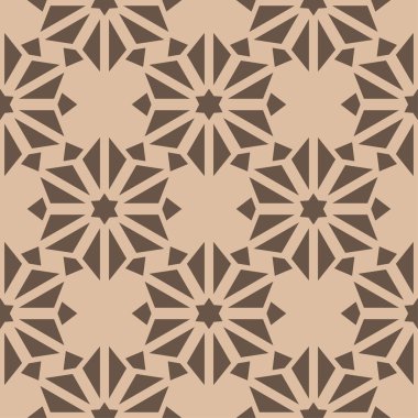 Kahverengi ve bej çiçekli süs. Tekstil ve duvar kağıtları için seamless modeli