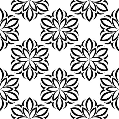 Beyaz arka planda siyah çiçekler. Tekstil ve duvar kağıtları için seamless modeli