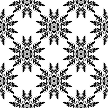 Beyaz arka planda siyah çiçek süsleme. Tekstil ve duvar kağıtları için seamless modeli