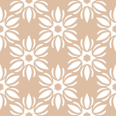 Bej renkli arka plan üzerinde beyaz çiçek tasarım. Tekstil ve duvar kağıtları için seamless modeli
