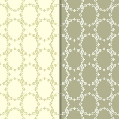 Zeytin yeşili ve bej çiçek arka planlar. Tekstil ve duvar kağıtları için dikişsiz desen seti