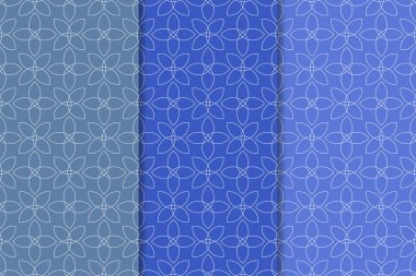 Mavi geometrik süsler. Web, Tekstil ve duvar kağıtları için dikey Dikişsiz desen seti