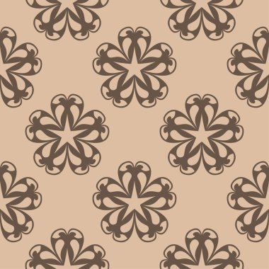 Bej renkli arka plan üzerinde kahverengi çiçek süsleme. Tekstil ve duvar kağıtları için seamless modeli