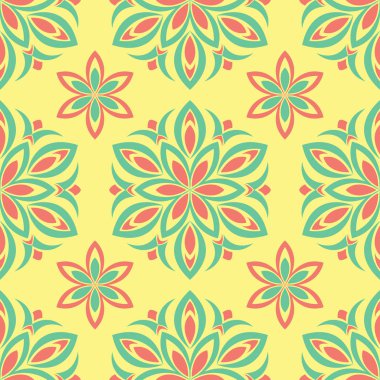 Çiçek seamless modeli. Arka plan duvar kağıtları, Tekstil ve kumaş için pembe ve yeşil çiçek öğeleri ile parlak renkli