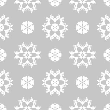 Gri arka plan üzerinde beyaz çiçek süsleme. Tekstil ve duvar kağıtları için seamless modeli